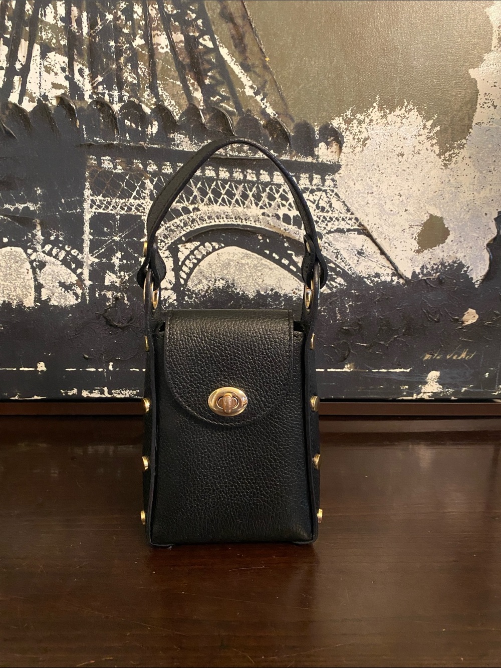 Isadora Black Leather Top-Handle Mini Bag Made In Italy